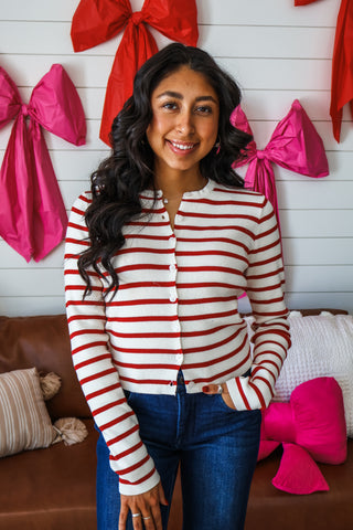 Striped & Sweet Cardigan • Red
