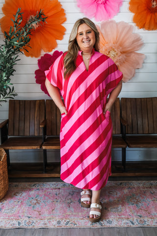 Nantucket Stripes Pocket Dress • Pink - PLUS