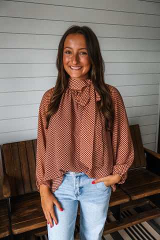 Fancy Feeling Bow Blouse • Rust Dot