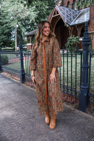 Blooming Borders Shirtdress • Brown Floral