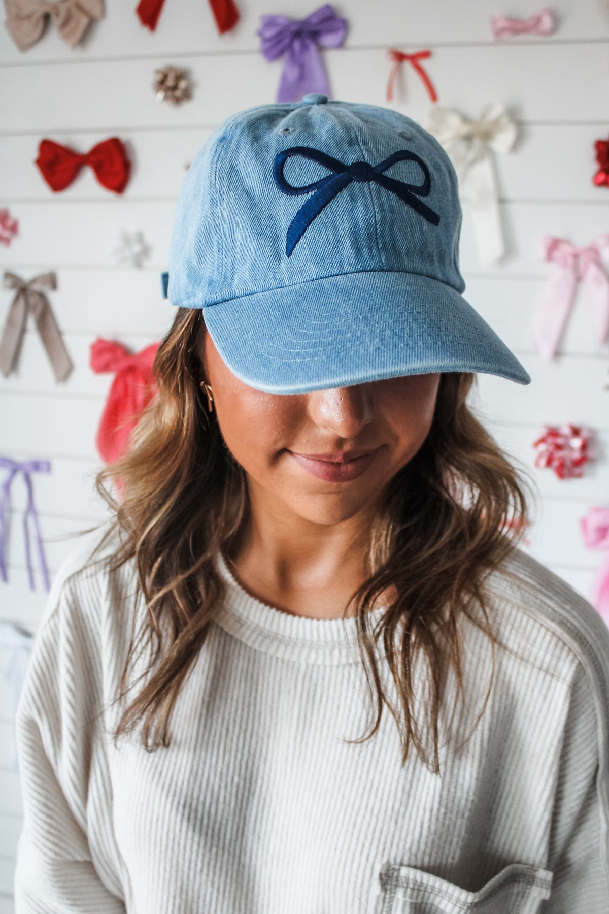 Bowtastic Beauty Embroidered Hat • Light Denim