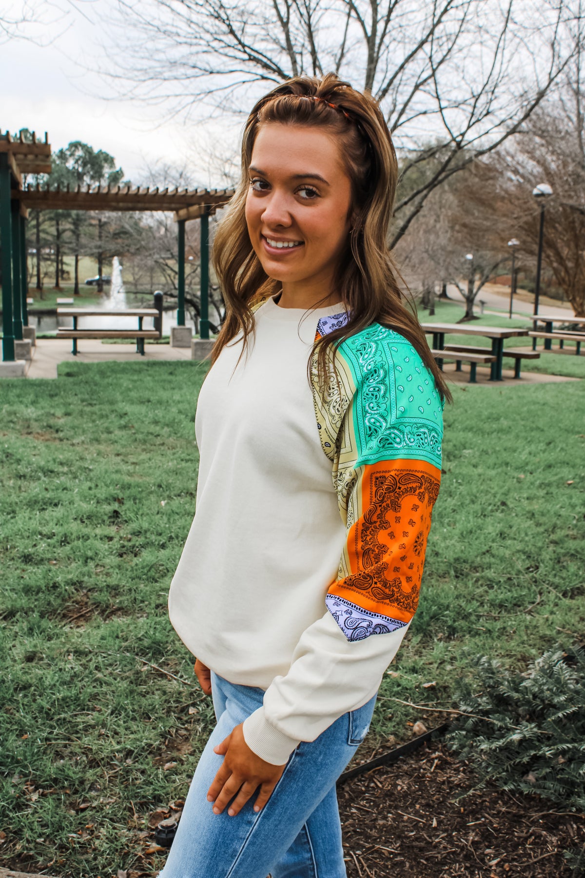 Pretty Paisley Crewneck Pullover • Cream