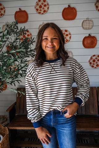 Sawyer Striped Crewneck • Brown/Navy