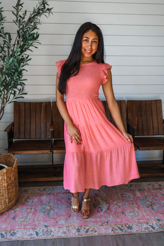 Beautiful Bliss Ruffle Midi • Living Coral