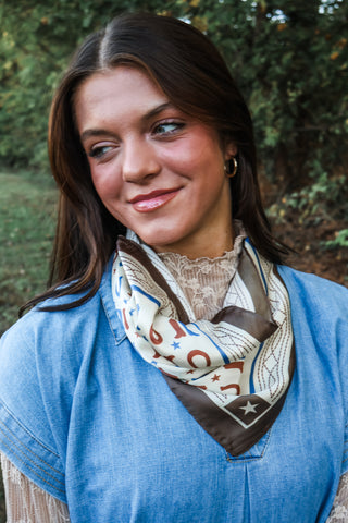 Howdy Cowgirl Silk Scarf • Cream