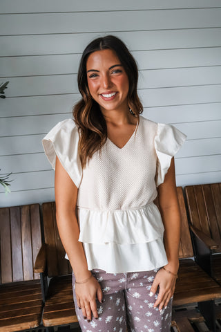 Harlow Ruffle Peplum Top • Cream