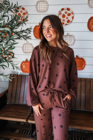 Fireside Fun Dotted Pant Set • Cocoa