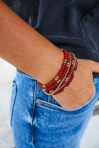 School Spirit Beaded Bracelet • Crimson