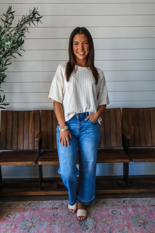 Boho Breeze Ribbed Top • Cream