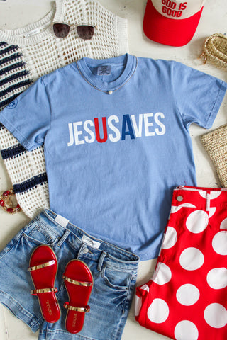Jesus Saves Graphic Tee • Powder Blue