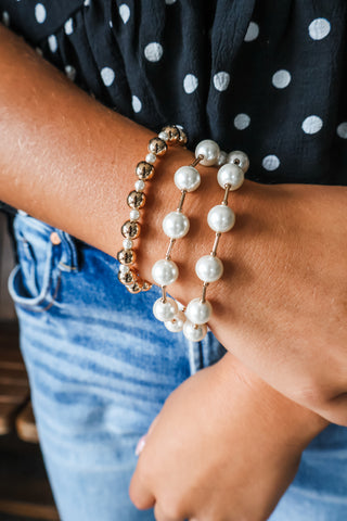 Polished In Pearls Bracelet Set • Gold