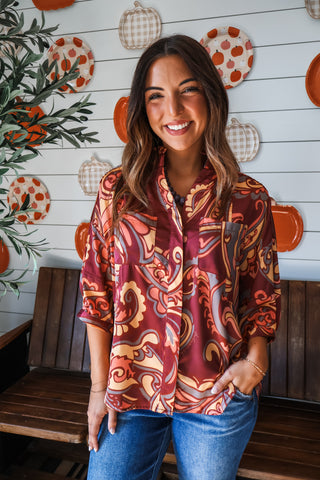 Fall Fever Satin Shirt • Wine