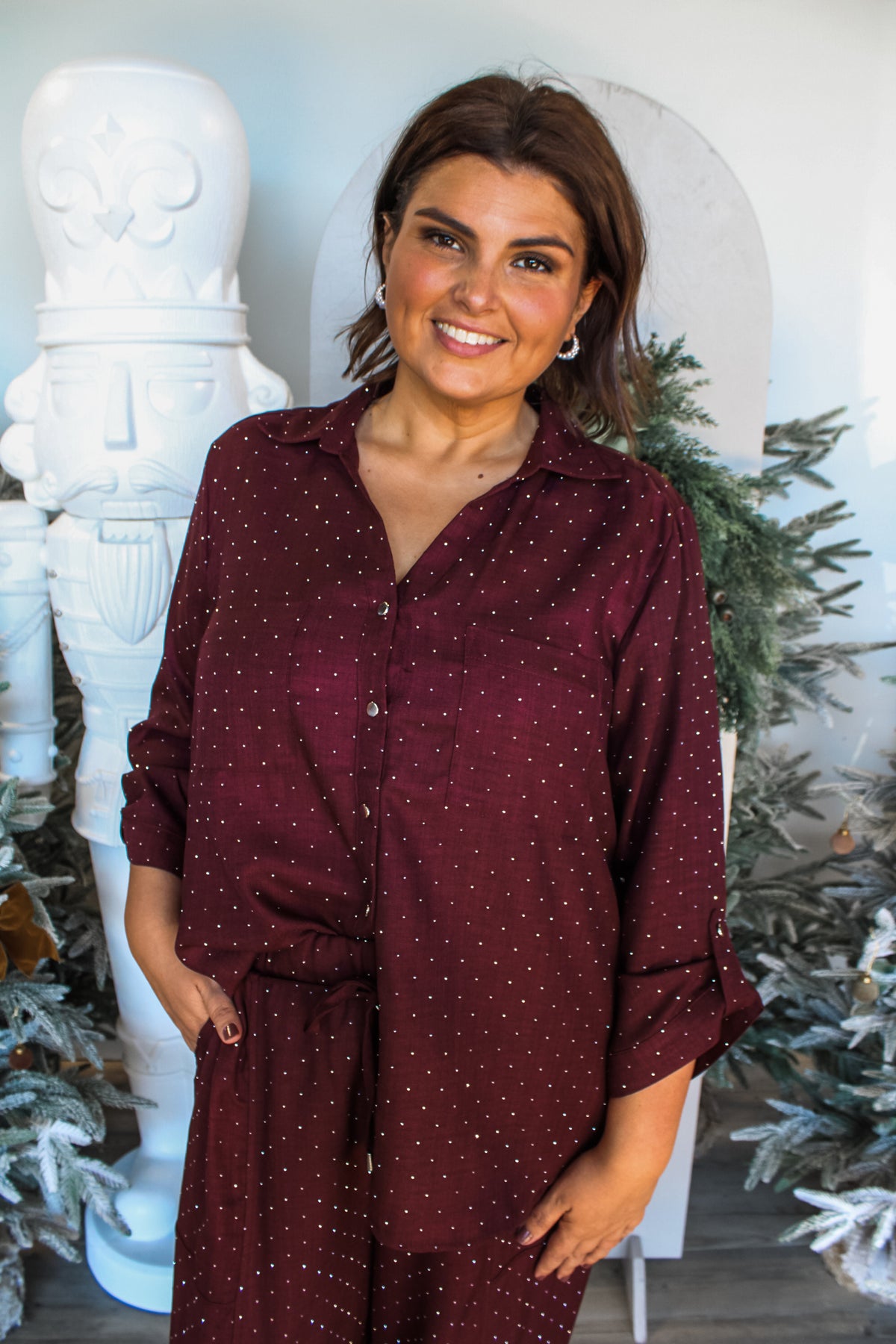 Tinseltown Sparkle Top • Dark Wine - PLUS