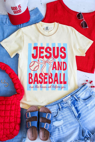 Jesus And Baseball Graphic Tee • Butter Yellow