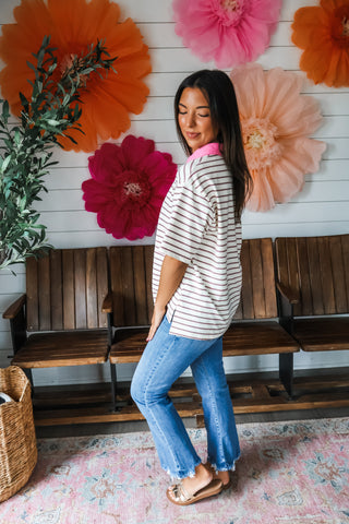 Courtside Stripes Polo Top • Pink