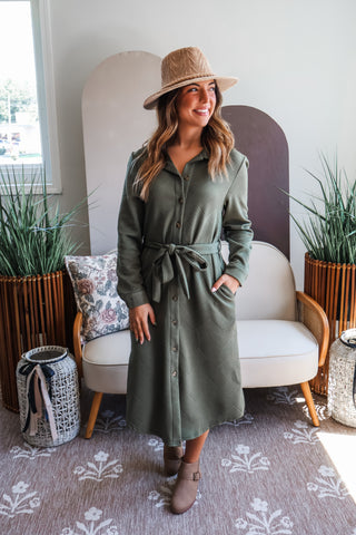 Fall Frenzy 21 • Olive Quilted Shirtdress - FINAL SALE