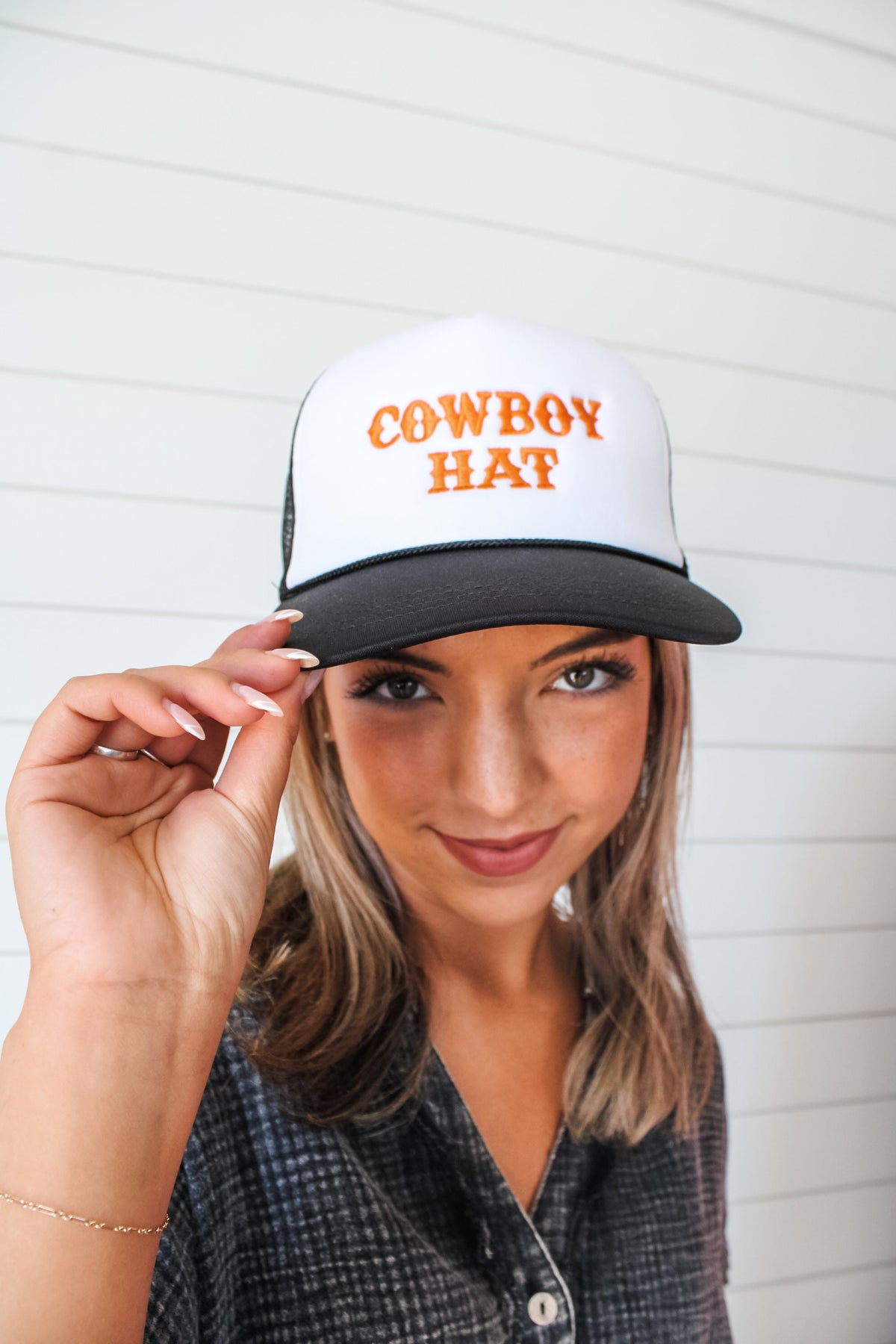 Cowboy Hat Embroidered Trucker • Black/White