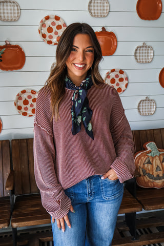 Brisk Afternoons Ribbed Sweater • Brick