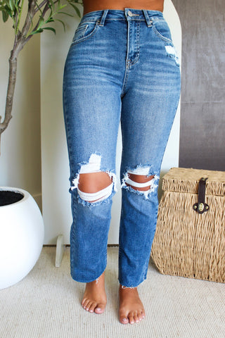 Alice Destructed Straight Leg • Medium Wash
