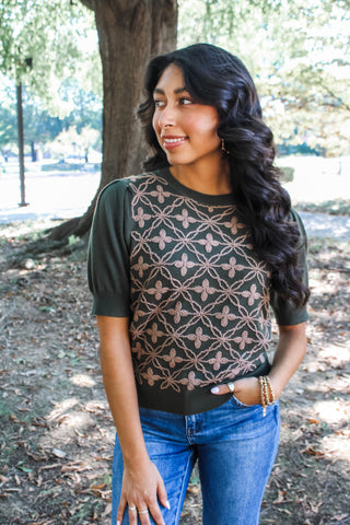 Elegant Beauty Embroidered Top • Evergreen