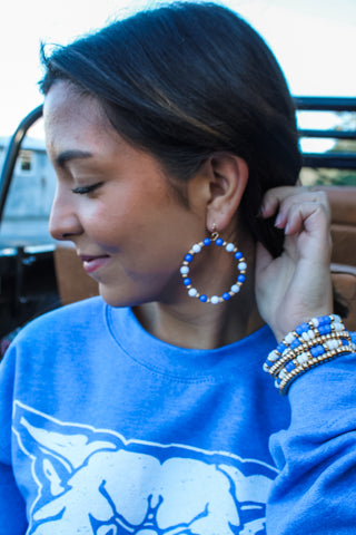 Big Blue Christmas Earrings • White/Blue