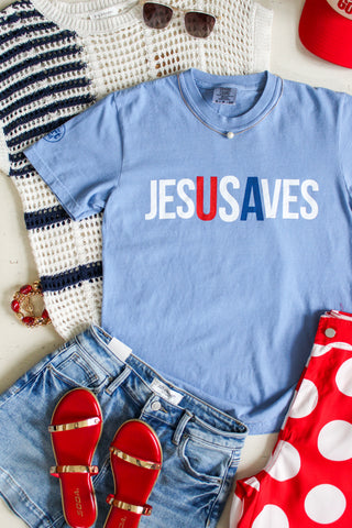 Jesus Saves Graphic Tee • Powder Blue
