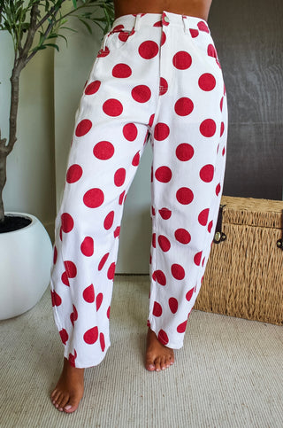 Dolly Polka Dot Barrel Leg • Red