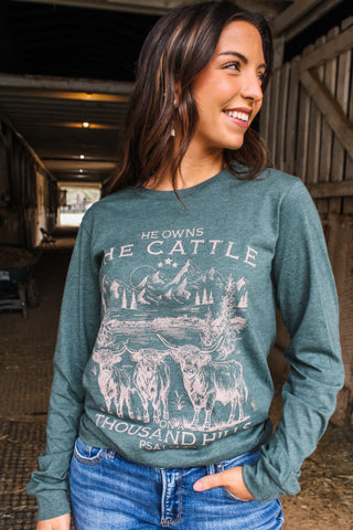 He Owns The Cattle Graphic Tee • Evergreen