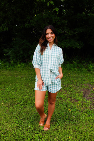 Coastal Cottage Short Set • Sage Gingham