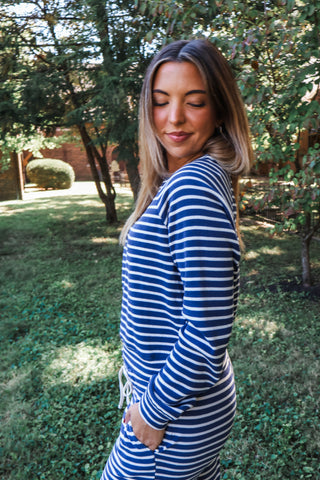 Weekend Waffle Knit Top • Blue Stripe