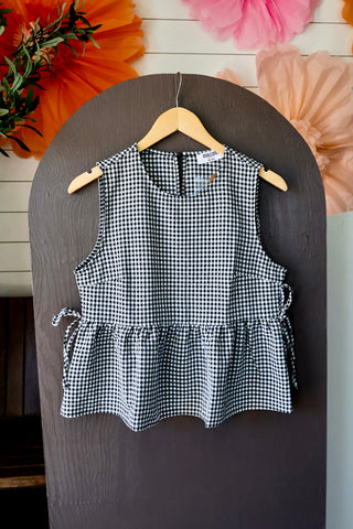 Summer Sale 54 • Black Gingham Peplum Top - FINAL SALE