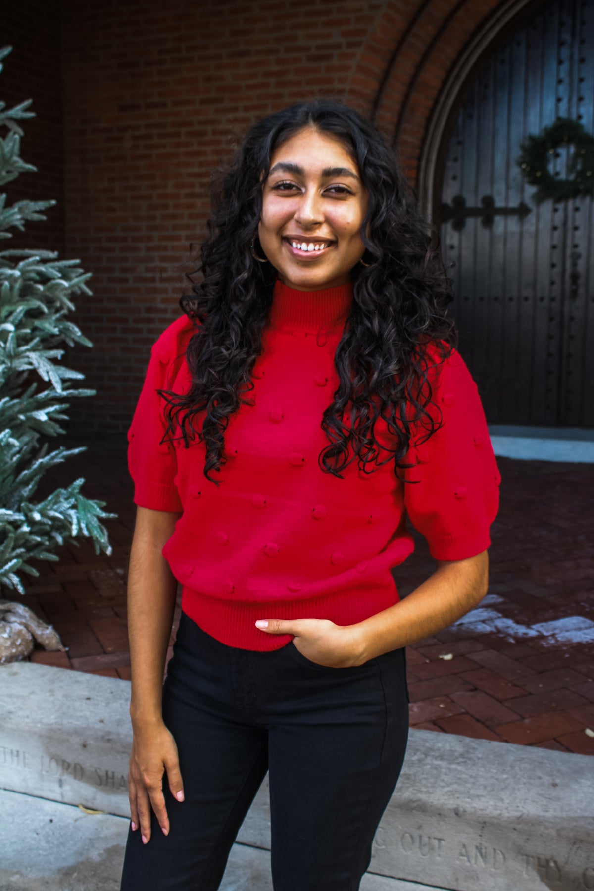 Jingle Bell Time Pom Sweater • Red