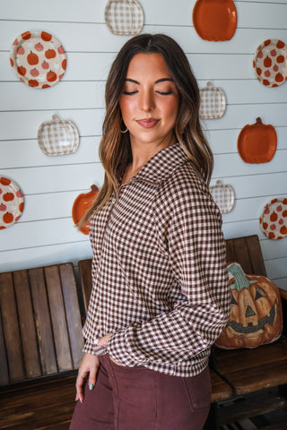 Gingham & Grace Half Zip • Chocolate