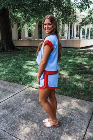 Split Second Short Set • Light Blue/Red