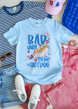 Bad Day To Be A Hotdog Graphic Tee • Light Blue