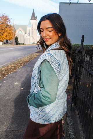 Odette Quilted Denim Vest • Light Wash
