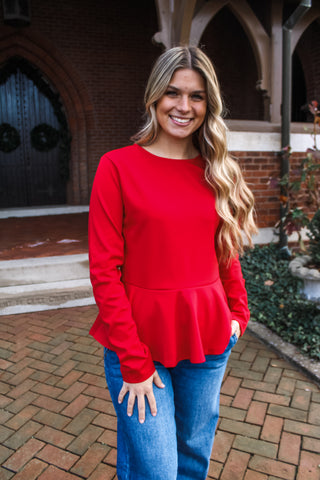 Time After Time Peplum Top • Red