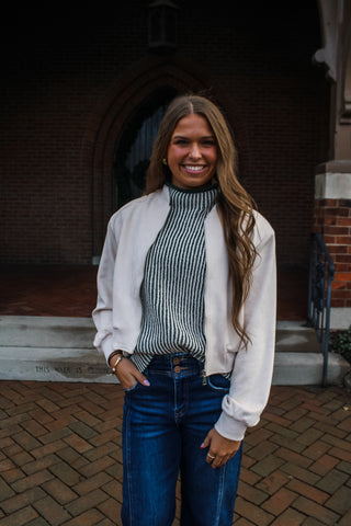Stylish Suede Bomber Jacket • Beige