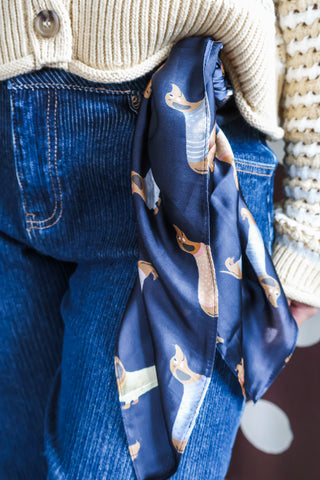 Dachshund Days Silk Scarf • Navy