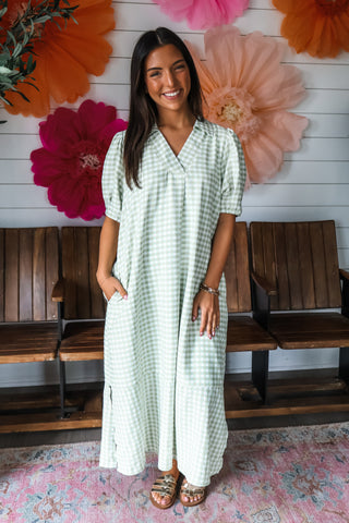 Sunny Steps Gingham Dress • Green