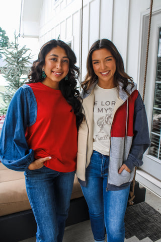 Christmas Cabin Denim Top • Red - FINAL SALE