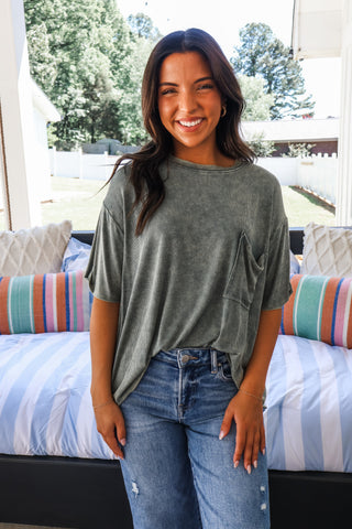 Perfectly Faded Pocket Tee • Dark Moss