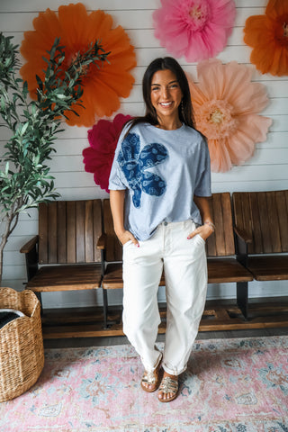 Denim Daisy Patchwork Top • Dusty Blue