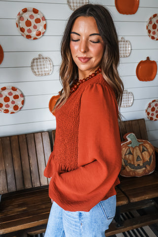 Sweet Cider Smocked Top • Burnt Sienna