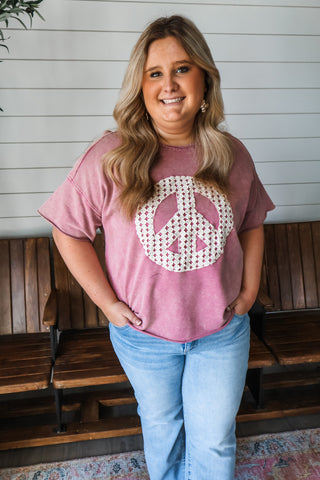 Peace Out Patchwork Top • Mauve - PLUS