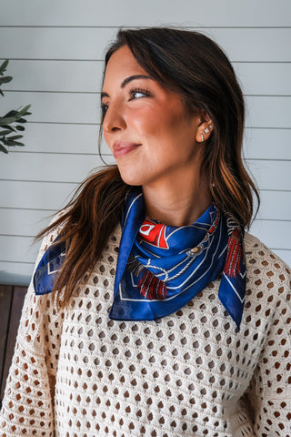 Carriage Charm Silk Scarf • Blue Multi