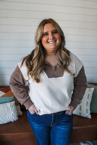 Take A Hike Half Zip • Mocha/Cream - PLUS