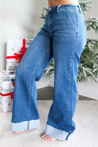 Lucy Cuffed Wide Leg • Medium Wash