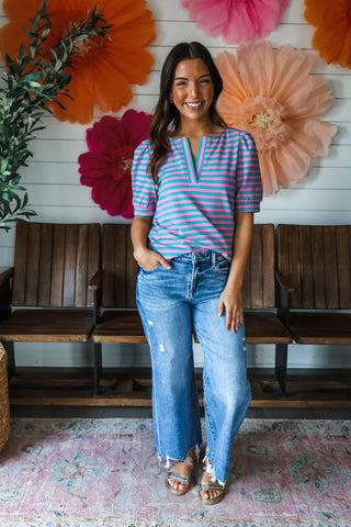 Sunny Side Stripes • Pink/Teal