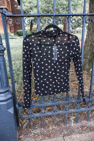 Pretty Polka Dot Mesh Top • Black